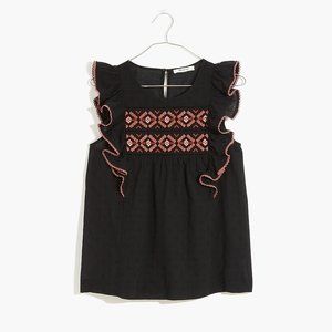 Madewell Embroidered Ruffle Shoulder Tank - Sz XXL - NWT